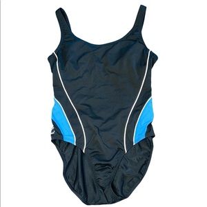 🤑 4/$24 Speedo Endurance Black and Blue One Piece‎ Bathing Suit